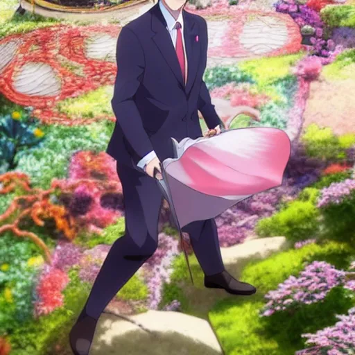 Image similar to Prime Minister David Cameron in the anime movie Garden of Words, Koto no ha no niwa, Matoko Shinkai, beautiful, anime, colorful, animation