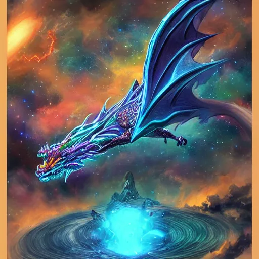 Prompt: cosmic dragon, fantasy style, artstation style