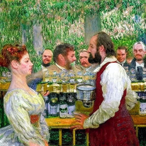 Image similar to Shakespeare serving drinks at the RSC, painting by monet
