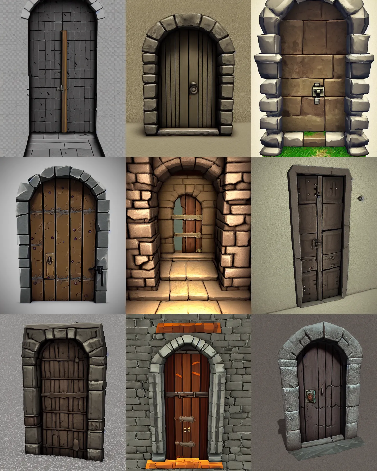 Prompt: dungeon door, video game asset, low poly, front view