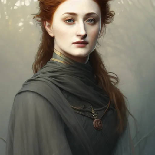 Image similar to portrait of sansa stark, intricate, elegant, highly detailed, digital painting, artstation, concept art, smooth, sharp focus, illustration, art by artgerm and greg rutkowski and alphonse mucha and william - adolphe bouguereau