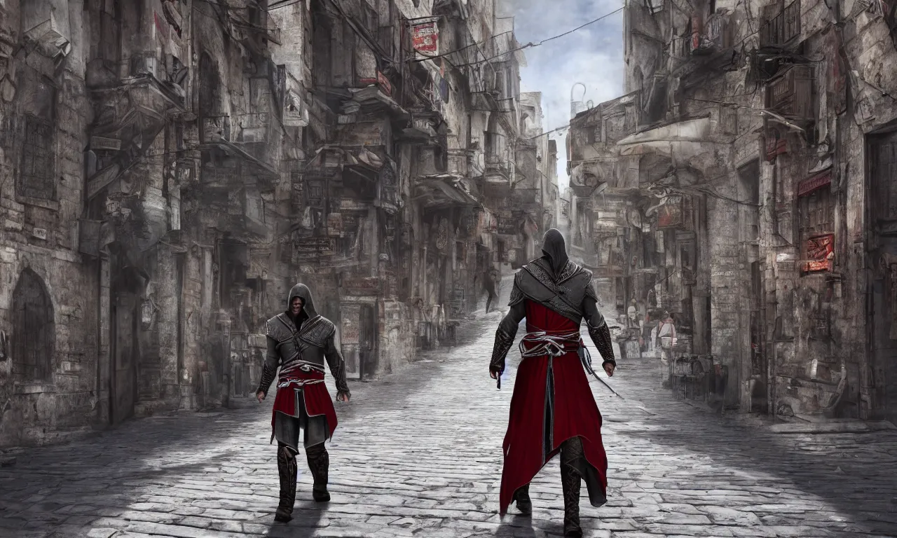 Prompt: Ezio Auditore walking on the street of Istanbul, realistic, 4k