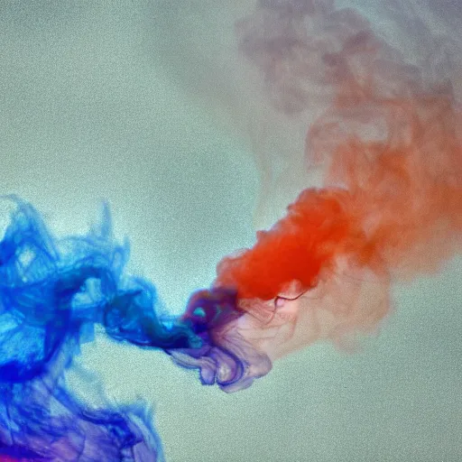 Image similar to multi color smoke, one smoke is the shape of a small ( outstretched ribbed wings and head of an ancient dragon ), billowy, hdr, 8 k, 4 k