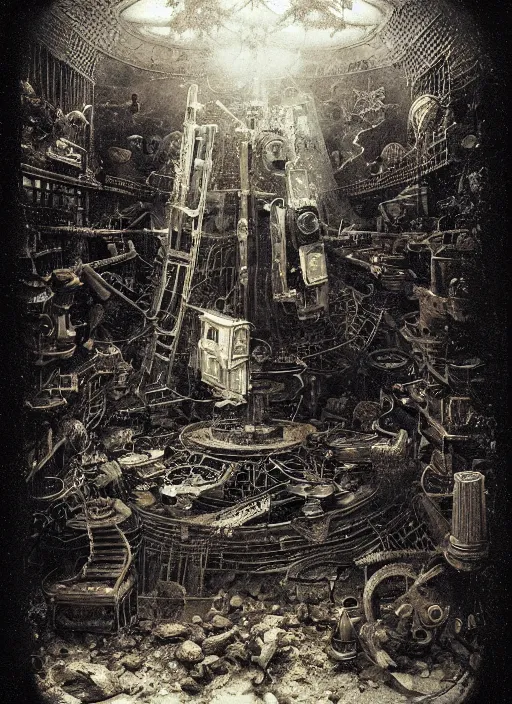 Image similar to old wetplate daguerreotype birth of artificial futuristic life, fractal, intricate, elegant, highly detailed, parallax, leica, medium format, subsurface scattering, by jheronimus bosch and greg rutkowski and louis jacques mande daguerre