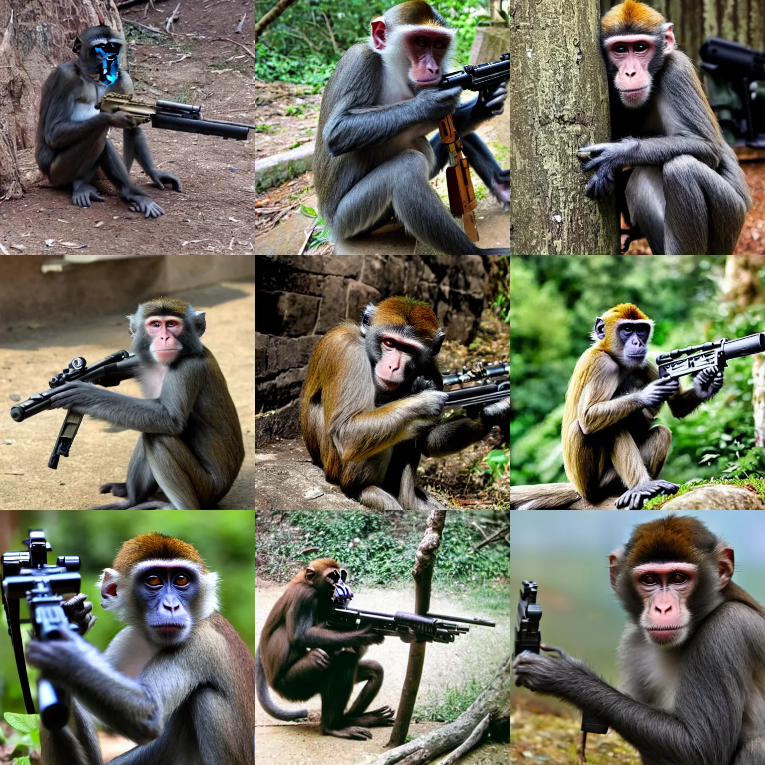 Prompt: a photo of a monkey holding a sniper rifle