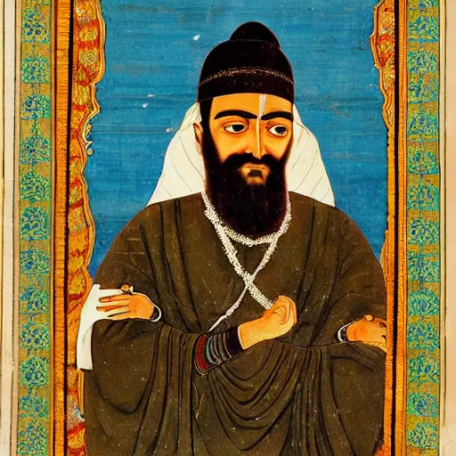 Image similar to emperor and muad'dib paul atreides, pensive, bright blue eyes, mughal painting style, abd al - samad, mir sayyid ali, farrukh beg, basawan.