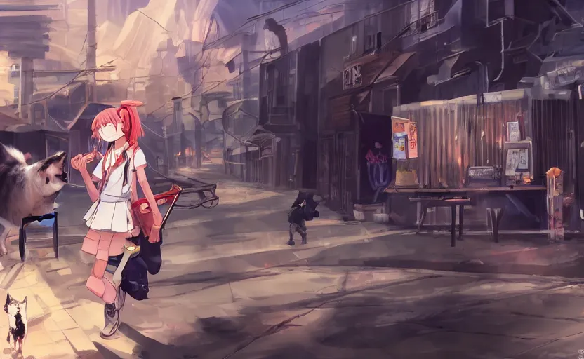 Image similar to a girl in her school uniform holding a shotgun with a cat next to her, epic apocalyptic city, slice of life anime wallpaper, digital art, 4k ultra