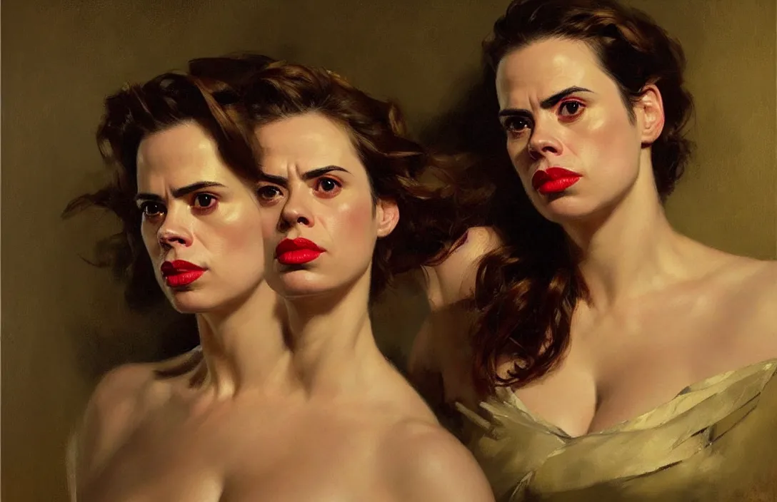 Image similar to portrait of hayley atwell!!!!!!!!!!!!!!!!!!!!!!!!!!!, detailed face, detailed painting, epic lighting, by ilya repin, phil hale and kent williams