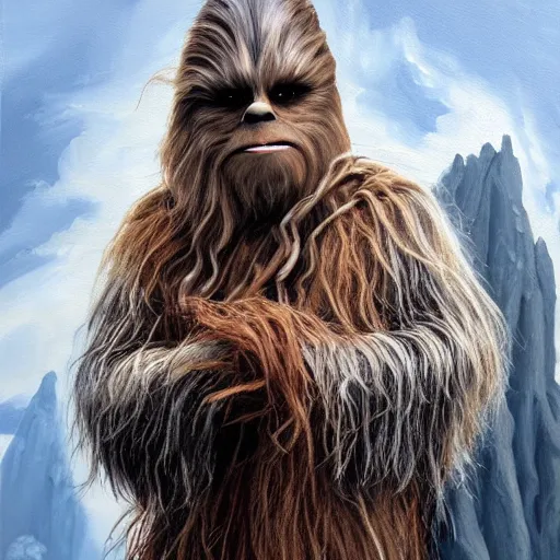 Image similar to chewbacca as gandalf, painting,