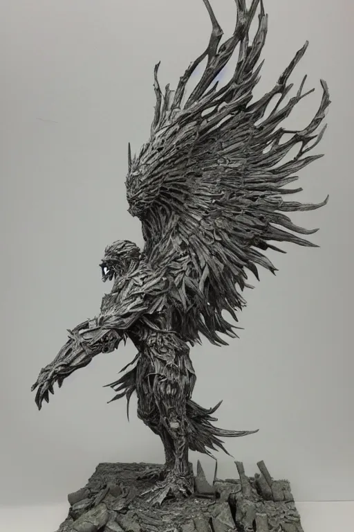 Prompt: hyperdetailed brutalist sculpture of a phoenix by berto lardera illustrated by alan lee