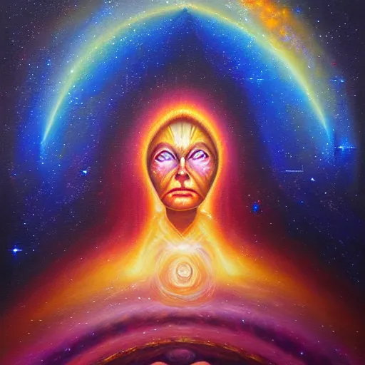 Prompt: facing the evil darkness galactic nebular astral realm sacred journey in oil painting, trending on artstation, award winning, emotional, highly detailed surrealist art