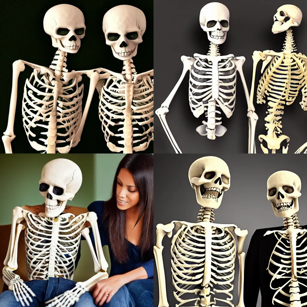 Prompt: skeleton divorcing from man's body but they're still on good terms