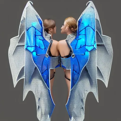Prompt: pair of crystaline mechanical cybernetic bat - wings