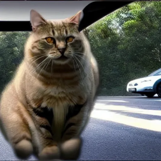 Image similar to giant cat in traffic, ultra realistic, very realistic