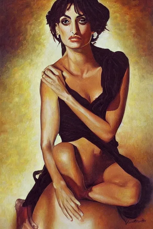 Image similar to oil painting, portrait of penelope cruz, artwork by salvador dali