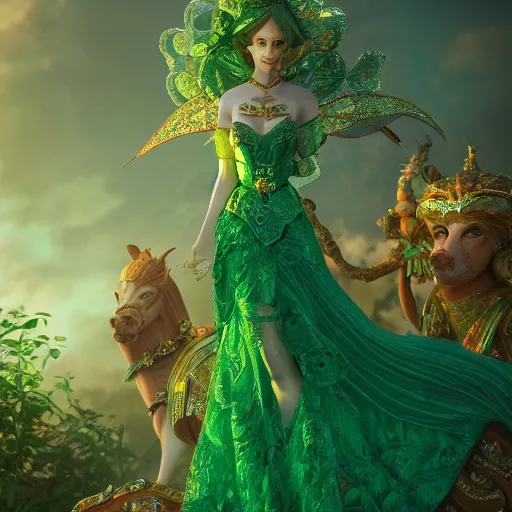 Image similar to wonderful princess of emerald with fair skin, ornate 8 k gorgeous intricate detailed, accent lighting, dramatic light, octane render