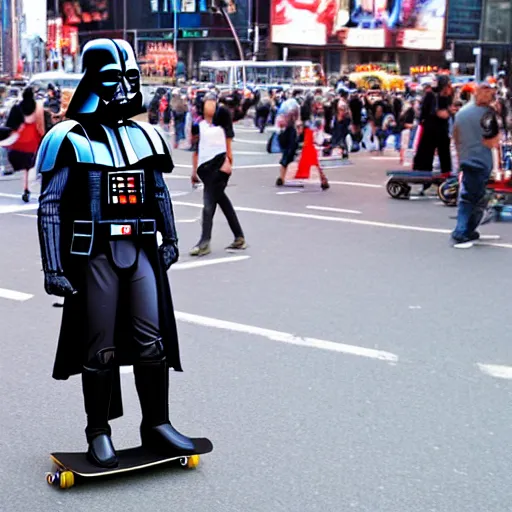 Image similar to Darth Vader on a skateboard in time Square