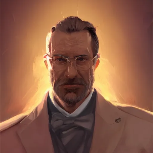 Image similar to a painted portrait of a middle-aged man in a golden suit, D&D, sci-fi, elegant, hopeful, muscular, highly detailed, digital painting, artstation, concept art, smooth, sharp focus, illustration