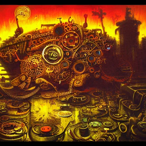 Image similar to steampunk rat, acid, 303, psychedelic, by paul lehr