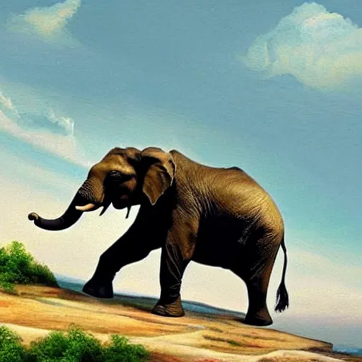 Image similar to close-up of Kim Jong-un riding an elephant on the edge of a cliff by the ocean, realism oil on canvas, 8k, highly detailed, highly intricate,