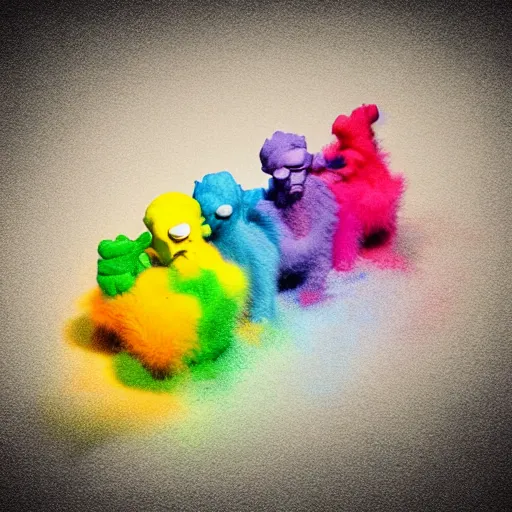 Image similar to misbehaving soft fuzzy monster eating crayons as they melt, in the style of billelis and james jean and pedro conti and stanley kubrick, inspired by die antwoord, kawaii colors, photorealistic, epic, super technical, 3 d render