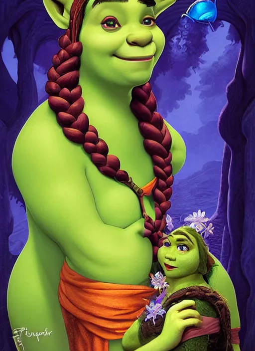 Image similar to lofi portrait of shrek as jasmine the princess, pixar style, by tristan eaton stanley artgerm and tom bagshaw.