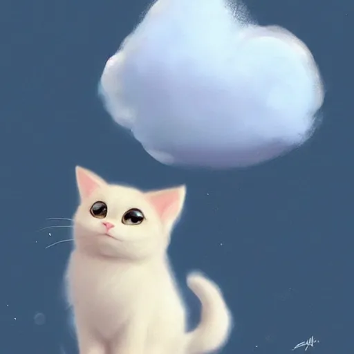 Image similar to cute kitty as a cloud, fluffy, pixar, concept art, digital art, painting