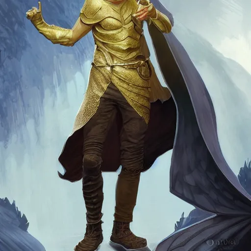 Prompt: an epic fantasy comic book style full body portrait painting of a young blonde boy who is over confident, wearing plain thief clothes, d & d, fantasy, intricate, elegant, highly detailed, digital painting, artstation, concept art, matte, sharp focus, illustration, art by artgerm and greg rutkowski and alphonse mucha