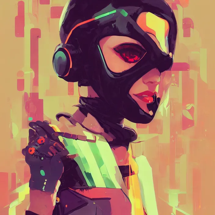 Prompt: a colorful comic noir illustration painting of a cyberpunk girl by sachin teng and sergey kolesov and artgerm and pascal blanche. in style of digital art, symmetry, sci fi, hyper detailed. octane render. trending on artstation