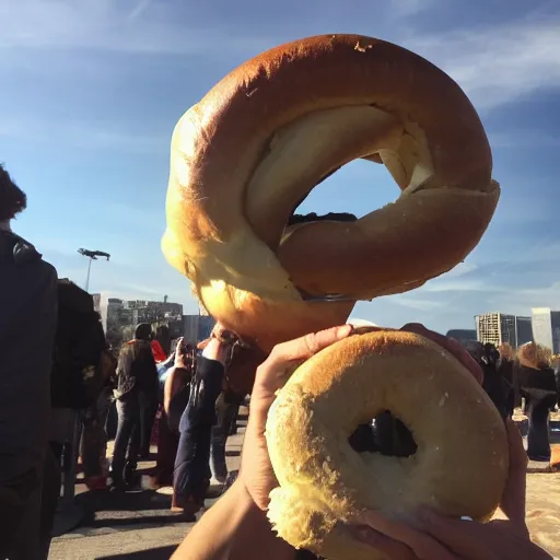 Prompt: there is a giant bagel blocking the sun
