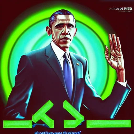 Image similar to barack obama on the cover art of the videogame System Shock 2 (1999), photorealistic, hd, 4k