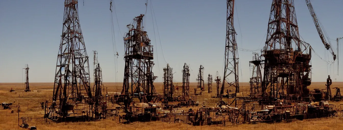 Prompt: There will be blood movie, oil rig scenery\'
