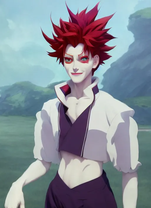 Image similar to portrait of moira as hisoka from hunter x hunter, coherent, medium shot, waist up, studio ghibli pixar and disney animation sharp unreal engine 5, anime key art by greg rutkowski, bloom, dramatic lighting