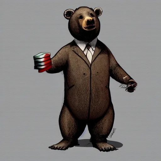 Image similar to profile picture of gambling bear with suit from wall street, concept art, lofi