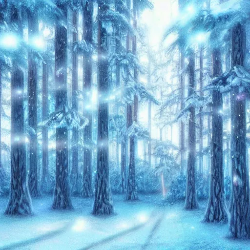 Prompt: a snow forest, epic retrowave art, trending on art station