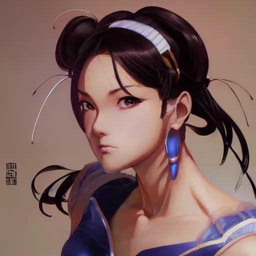 Image similar to A beautiful semi realistic anime portrait of Chun li, by Stanley Artgerm Lau, WLOP, Rossdraws, James Jean, Andrei Riabovitchev, Marc Simonetti, and Sakimichan, tranding on artstation H- 768