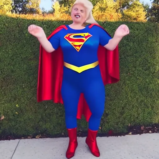 Image similar to fat donald trump dressed up as supergirl for halloween