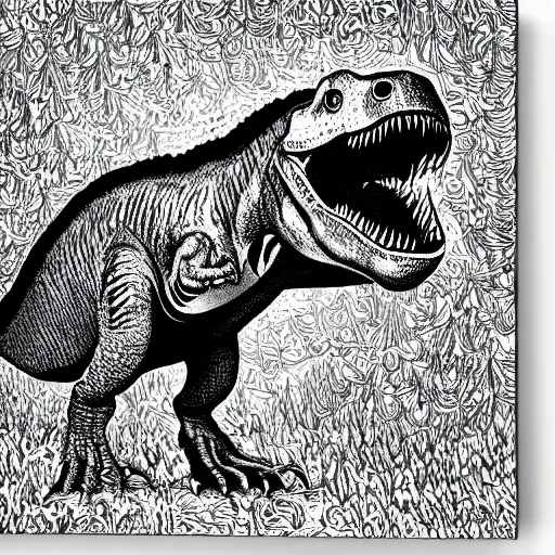 Image similar to a t - rex on a white background by louis wain, black and white, vector art