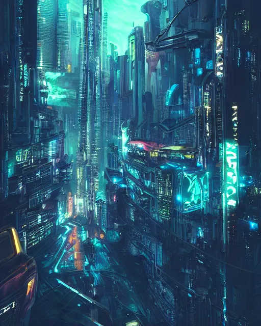 Image similar to cyberpunk vehicle above a city, scifi, futuristic, neon light, highly detailed, concept art, sharp focus, trending on artstation, intricate, atmosphere, raining, art by roman makarenko, dzung phung dinh