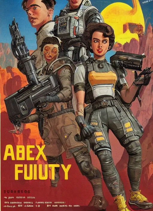 Prompt: apex legends in 1 9 5 0 s pulp sci - fi movie poster, retrofuturism, highly detailed, mgm studios