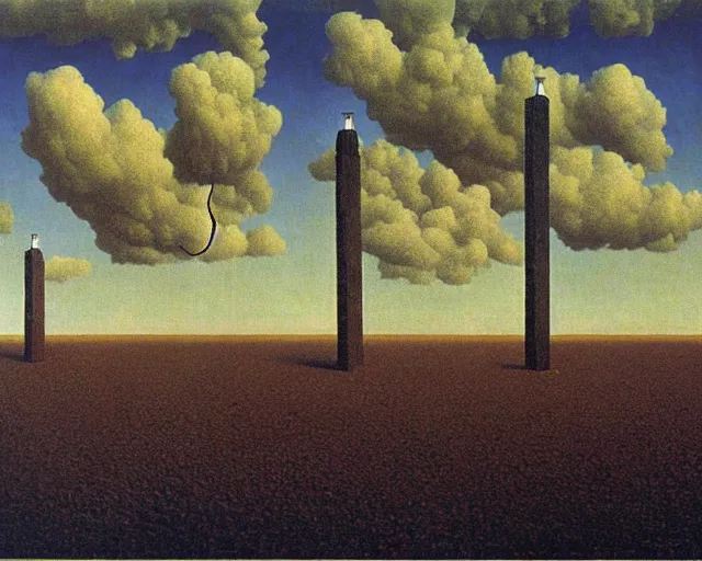 Image similar to magritte imagination. quicksand, desert sand. ancient gods of earth and rain ascend out of the ground. midnight rainstorm, bright floodlights, ancient prophecy. award winning, museum exhibit