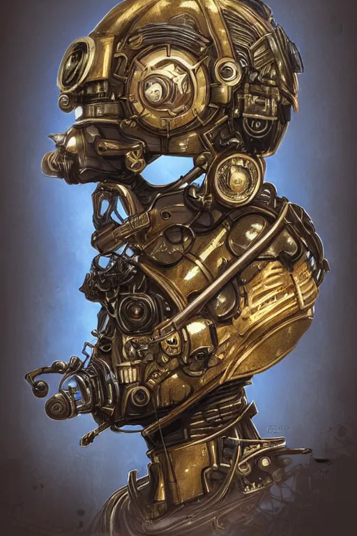 Image similar to steampunk helmet fantasy art mask robot ninja stylized digital illustration sharp focus, elegant intricate digital painting artstation concept art global illumination ray tracing advanced technology chaykin howard and campionpascale and cooke darwyn and davis jack