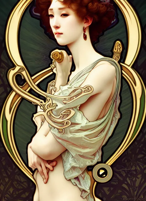 Image similar to squidward, rococo and art nouveau fusion, highly detailed, deep focus, elegant, digital painting, smooth, sharp focus, illustration, ultra realistic, japanese art by artgerm and alphonse mucha