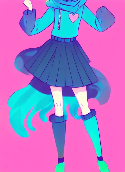 Image similar to female character inspired by 9 0's fashion and by madeline from celeste, art by rossdraws