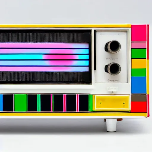 Prompt: colorful 80s Memphis group Style radio by Dieter Rams