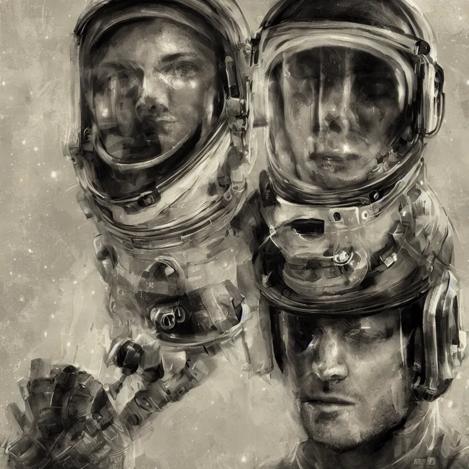 Image similar to a portrait astronaut wearing a headphone, digital painting, digital art, beautiful, cinematic, 4 k, ultra hd, art by ben templesmith