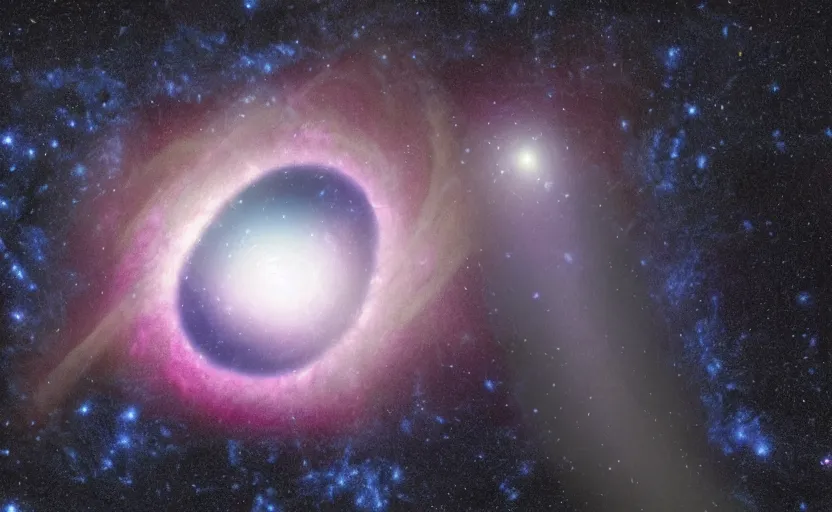 Prompt: realistic photo of nebula and black hole in early universe, galaxy
