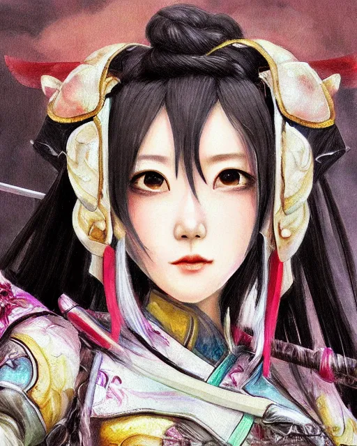 Image similar to taeyeon as oichi from sengoku basara , samurai warriors in the paintetly style of WLOP, artgerm, brush stroke oil painting, imagine fx, artstation