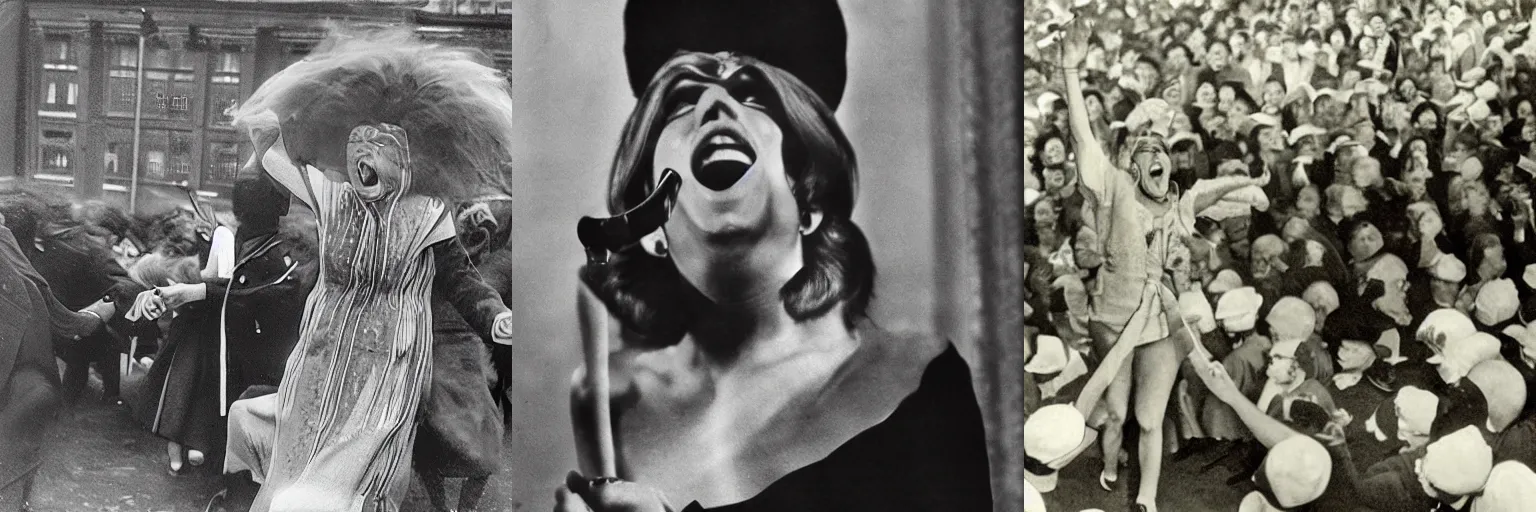 Prompt: A photo of a beautiful woman shouting by Alexander Rodchenko