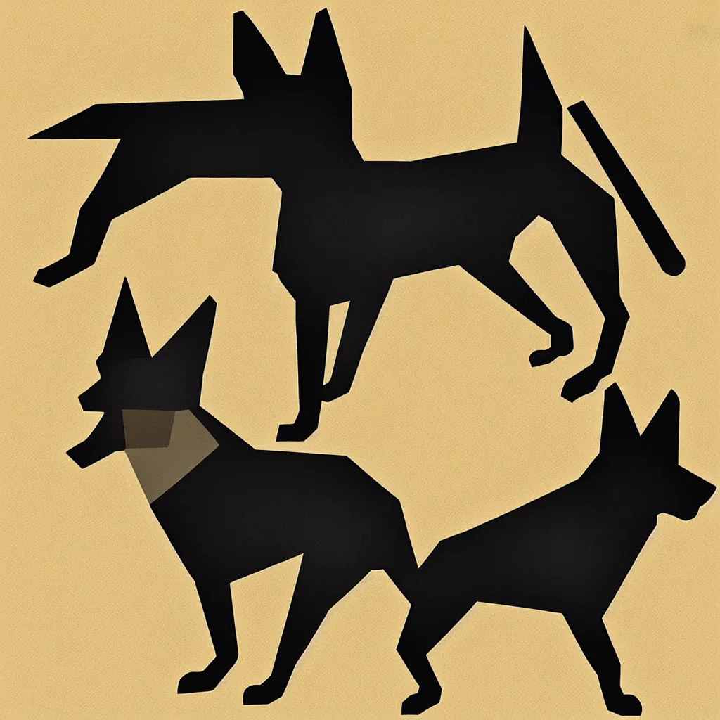 Image similar to illustration of chinese tangram of german shepherd figure, 2 d image